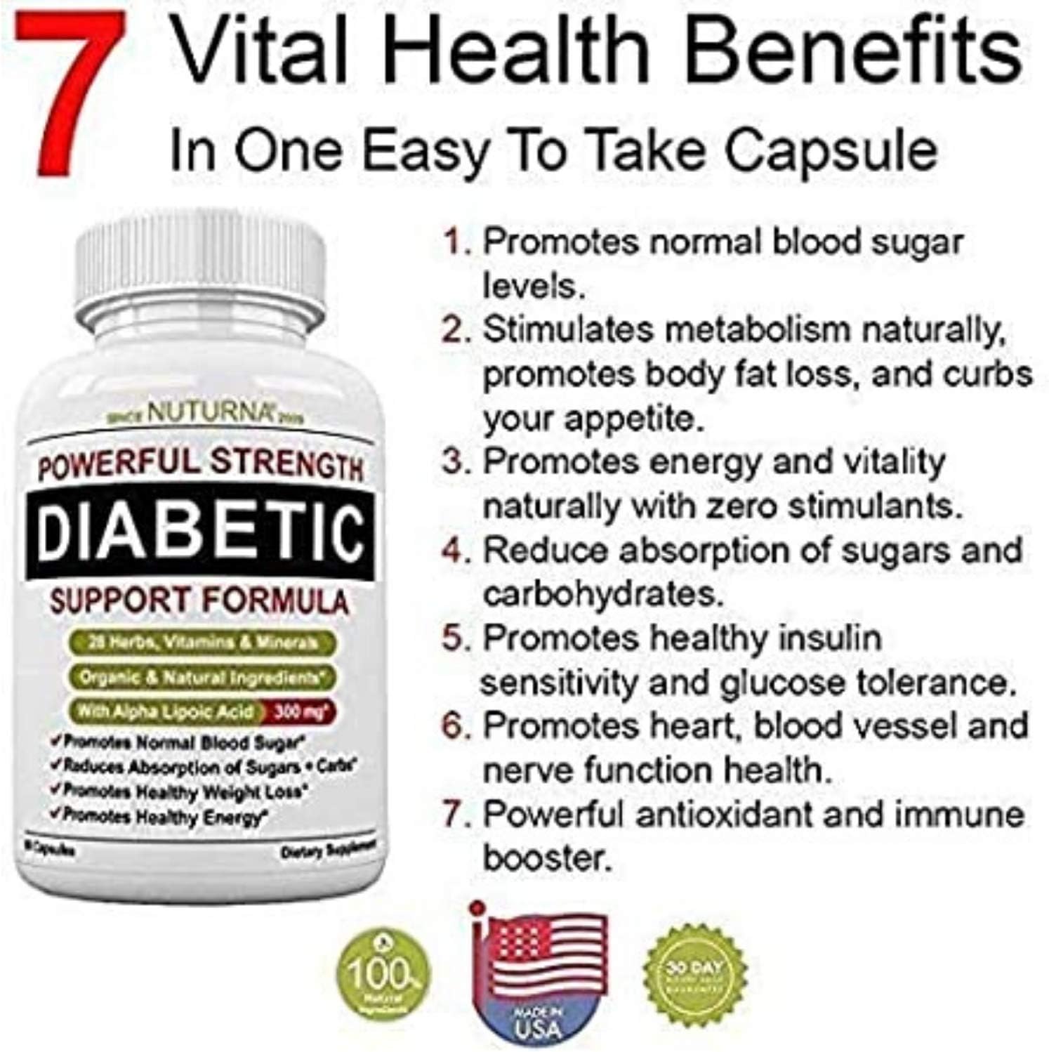 Diabetic Support Formula - 28 Vitamins Minerals Herbs with 300 mg Alpha Lipoic Acid for Blood Sugar Support & Extra Energy Support - Diabetes Nutritional Supplement for Men & Women: Health & Personal Care