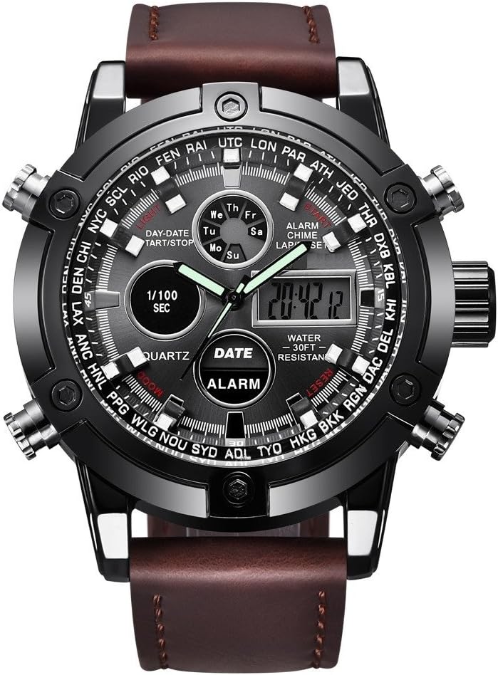 SPYN Analogue-Digital Leather Belt Black Dial Men's Watch