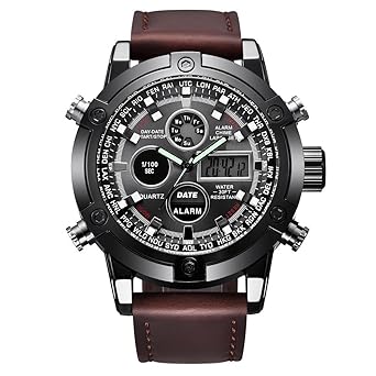 Analogue-Digital Leather Belt Black Dial Mens Watch
