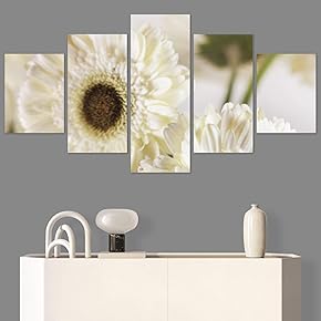 SIGNWIN 5 Panel Canvas Wall Art White Floral...
