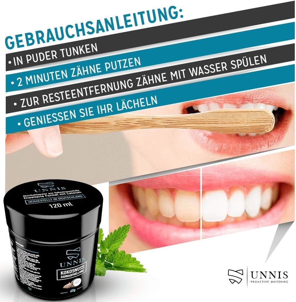 UNNIS Charcoal Teeth Whitening Powder, Natural Teeth Whitening, Detoxifying, and Cleansing, Safe for Gums and Enamel 3.5 Oz (100 g) - Image 5
