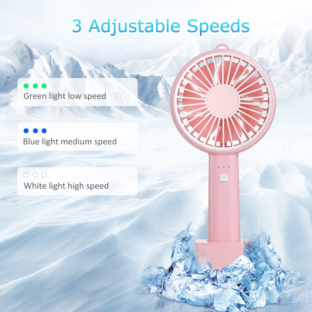 ifecco Mini Handheld Fan, Portable Mini fan with Build-in 2600mAh USB Rechargeable Fan for Outdoor Room Office Household Traveling (Pink)