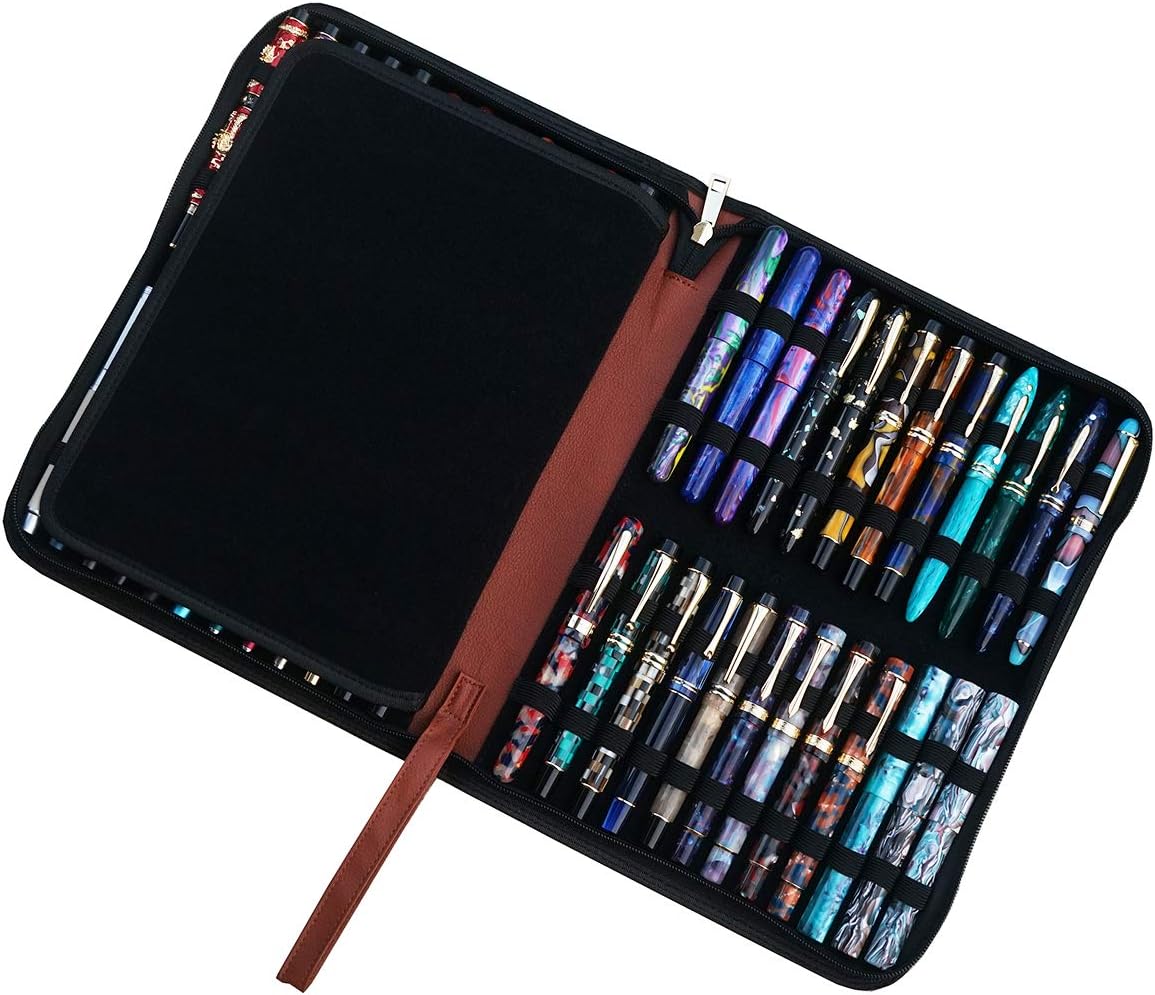 Lanxiv Fountainl Pen Case Coffee Brown Large PU Leather Pen Case Pen Holder for 48 Pens (Coffee), 48 Pu Case, Coffee - Image 5