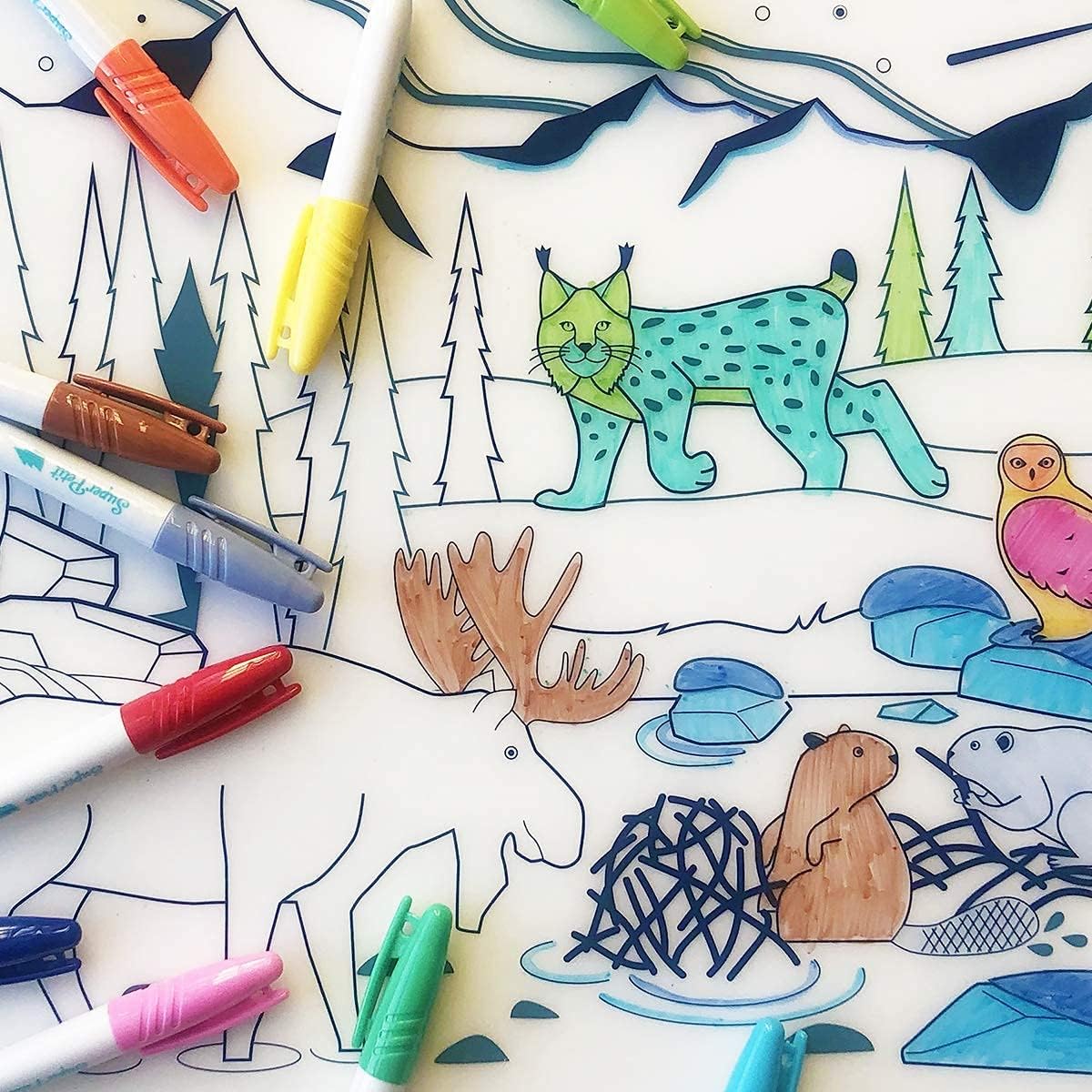 SUPER PETIT, Boreal Colouring Place Mat, 5 Felt-Tip Pens and Bracelet Supplied, Easy to Clean, Reusable, Antibacterial - Image 4