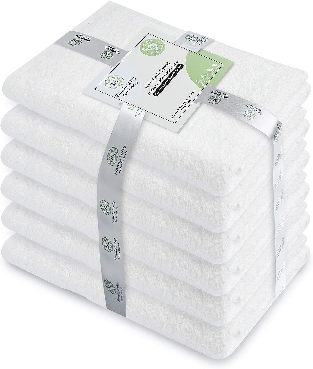SIMPLY LOFTY 100% Cotton Bath Towels Set Pk 6-Ultra Soft Large Bath Towel-100% Cotton White Towel Set-Highly Absorbent Daily Usage Bath Towel-Ideal for Pool Home Gym Spa Hotel-Bath Towel Set 24 x 46: Home & Kitchen