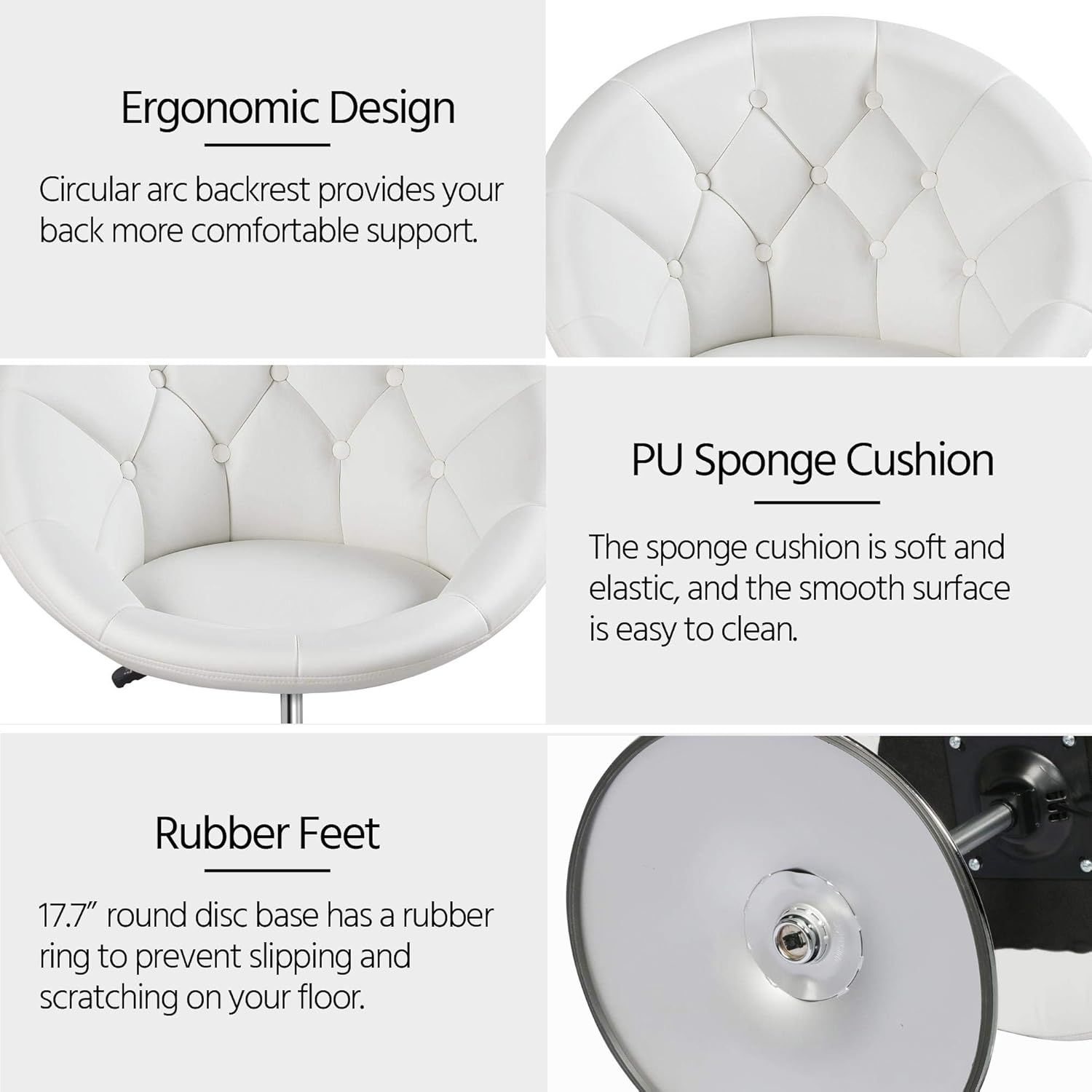 YAHEETECH Adjustable Modern Round Tufted Back Chair Tilt Swivel Chair Vanity Chair Barstool Lounge Pub Bar,White: Furniture & Decor