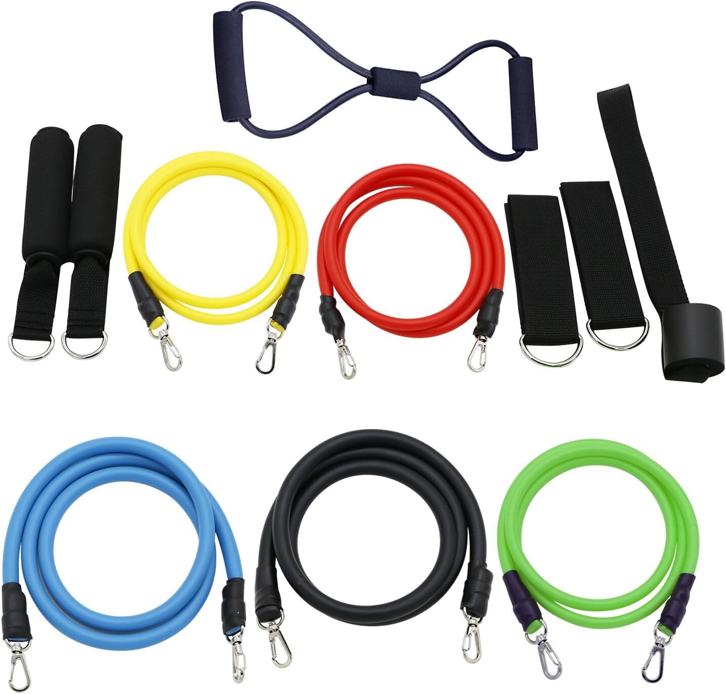 Resistance Bands, Jukkarri Stretch Bands Set, Exercise Bands Fitness Workout Bands Set, Resistance Tube with 6 Fitness Tubes, Handles, Ankle Straps, Door Anchor, Workout Guides, Carrying Pouch for gym
