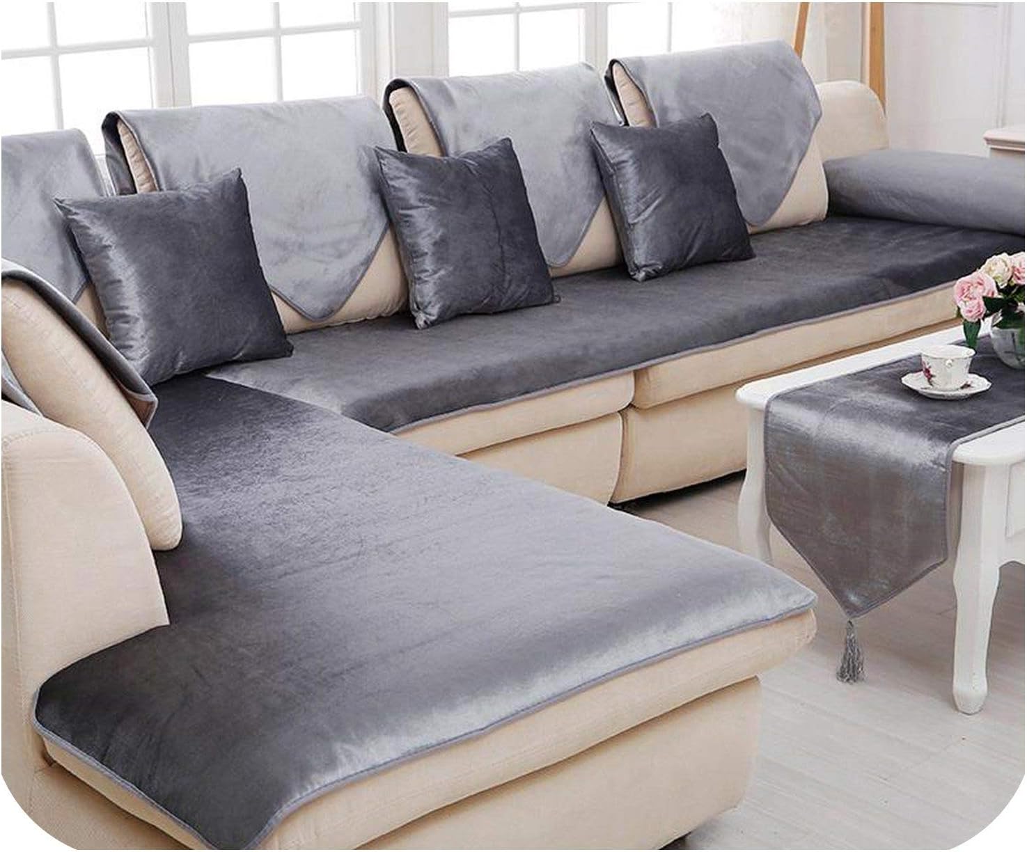 Ping Grey Camel Red Black Velvet Sofa Cover Flannel Plush