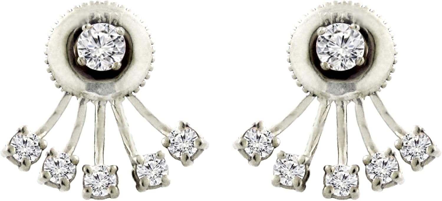 14k White Gold 0.65ctw Diamond Trendy Ear Jacket with Stud