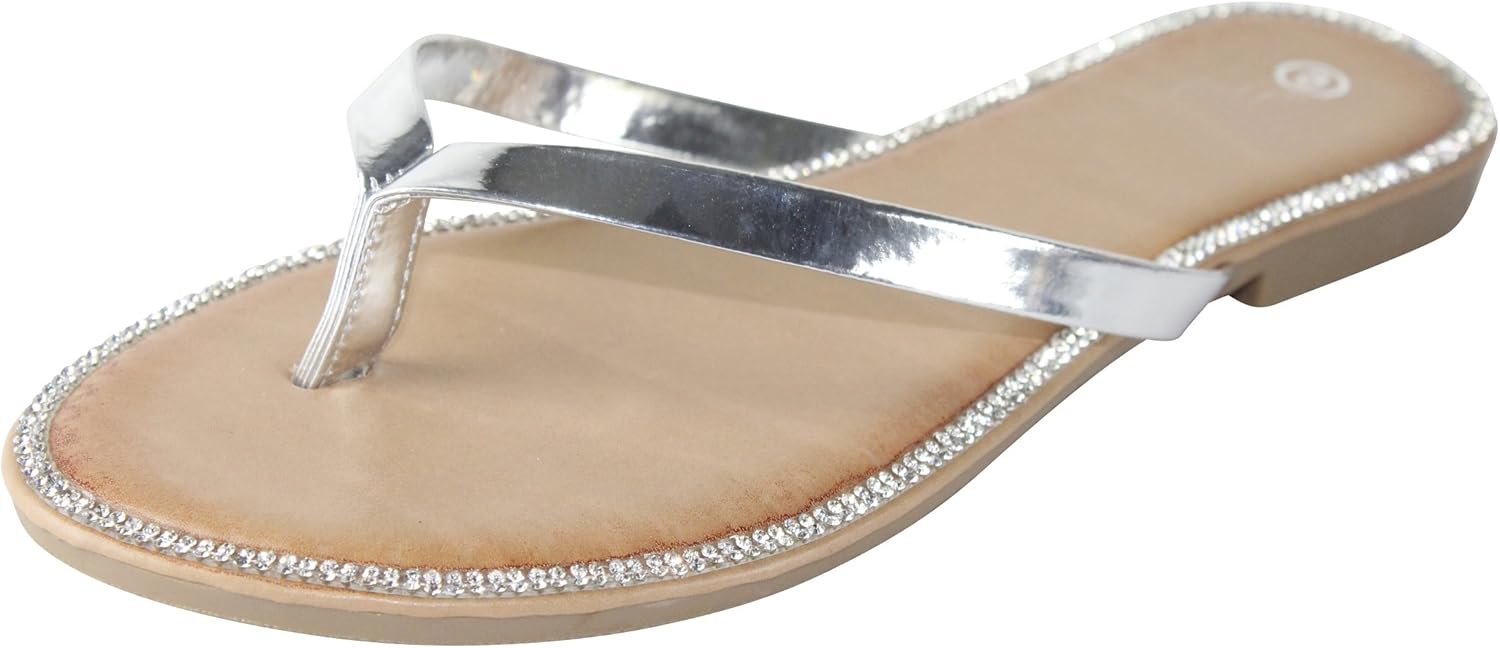 Shoes Cambridge Select Womens Crystal Rhinestone Thong Flip-Flop Slip-On  Flat Sandal foretadrenaline.com