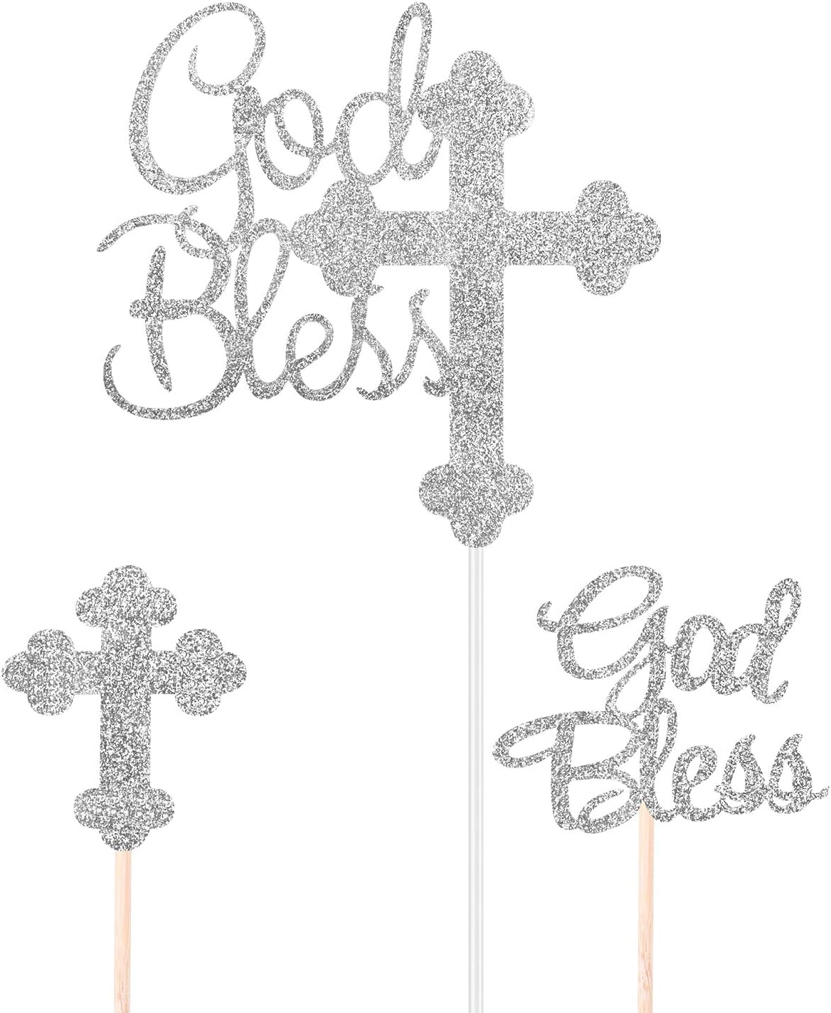 CHRORINE 25 PCS Sparkly Baptism Cake Toppers, Baptism