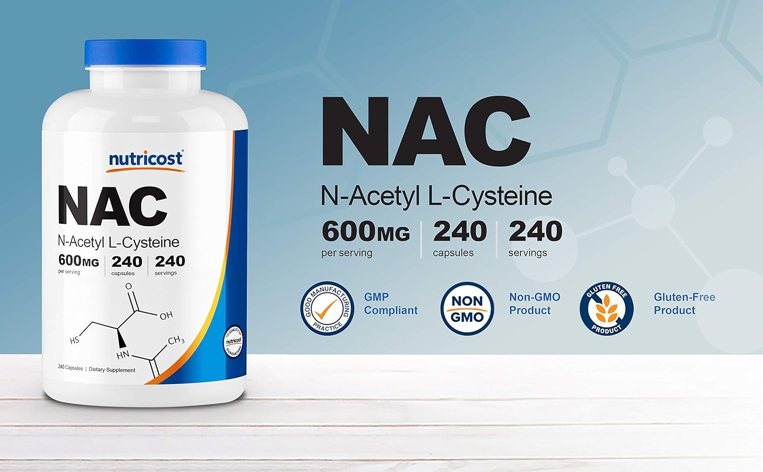 Nutricost N-Acetyl L-Cysteine (NAC) 600mg, 240 Veggie Capsules - Non-GMO, Gluten Free, Vegetable Caps (240 Caps): Health & Personal Care