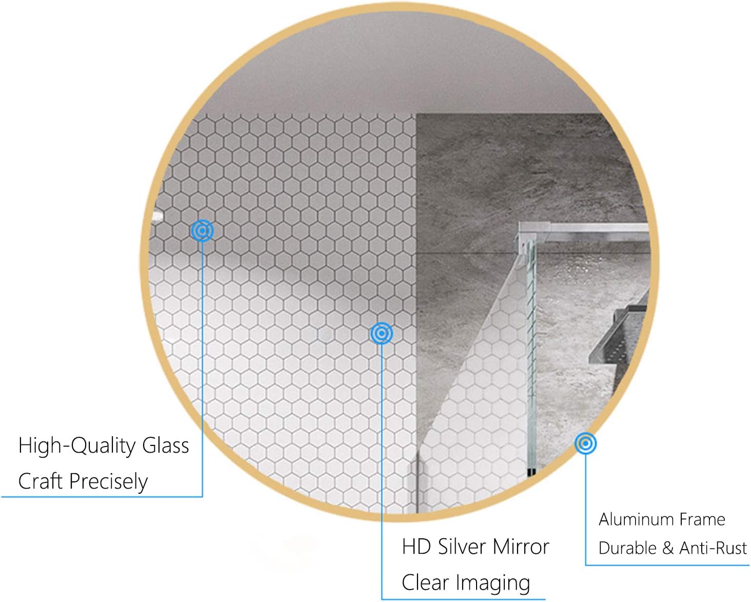 Huimei2Y Circle Mirror, 15.7 Inch Wall Round Mirror with Metal Frame for Vanity, Bathroom, Bedroom, Entryway & Living Room (Gold, 40x40cm): Home & Kitchen