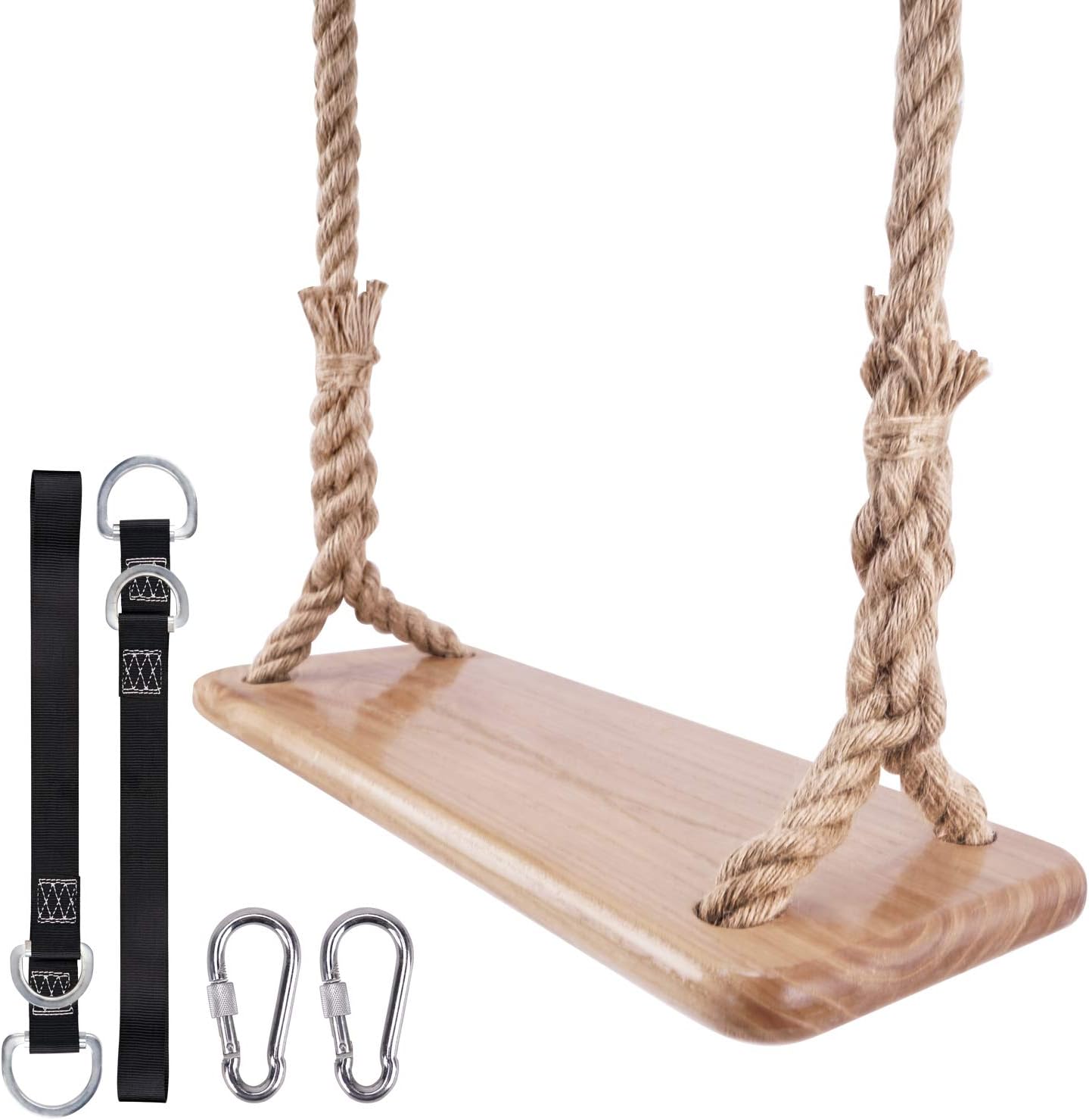 Tree Hanging Wooden Swing Set for Adult Kids 24 x 8 with Adjustable 80 Inch Length Hemp Rope 40 Inch Connecting Strap Accessories for Backyard, Playground, Porch, Patio, Garden, Park or Home