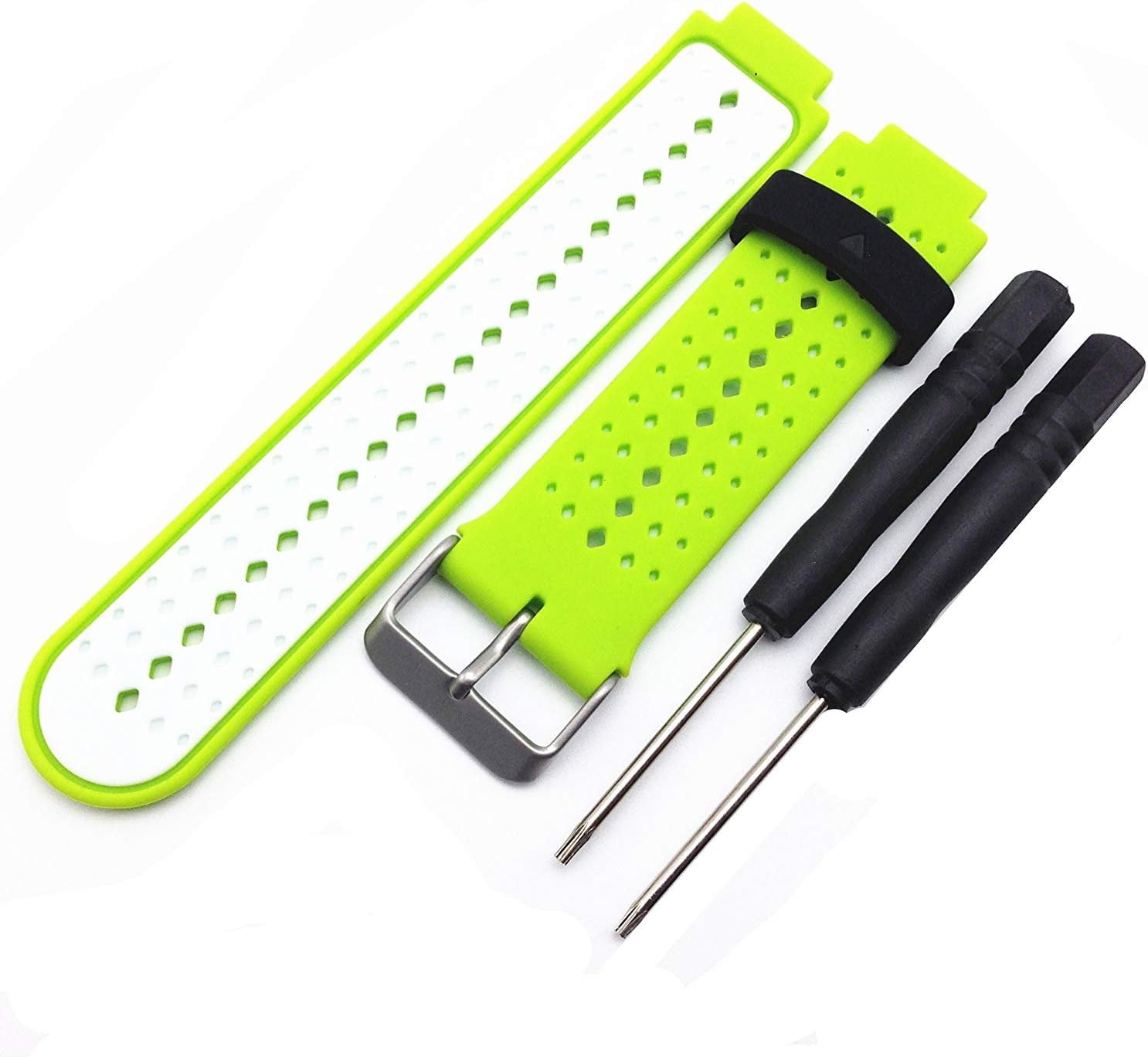 Probrother Replacement Silicone Band Smart Wrist Watch Accessory Strap for Garmin Forerunner 220/230/235/620/630 with Removal Tools (Lime/White)