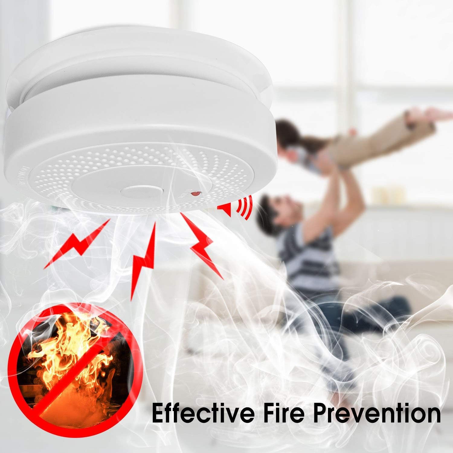 4 Pack Battery Operated Smoke Detector & Fire Alarm with Photoelectric Sensor, Easy to Install with Test Button - - 