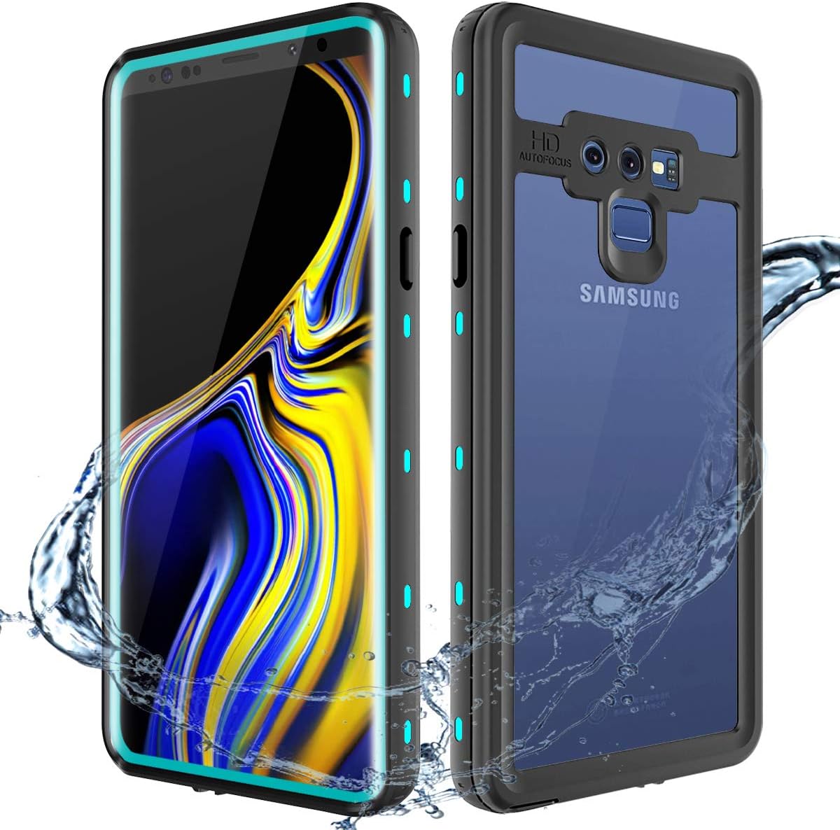 XBK Waterproof Case Compatible with Samsung Note 9, Shockproof Snowproof Cover Case with Built-in Screen Protector, Full Body Protect Clear Case for Note 9 (Teal)