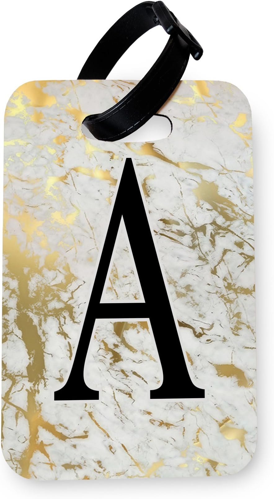 WTF | Custom Marble Large Initials | Printed Art Faux Leather Passport Cover/Luggage Tag (Luggage Tag, White Gold Marble)