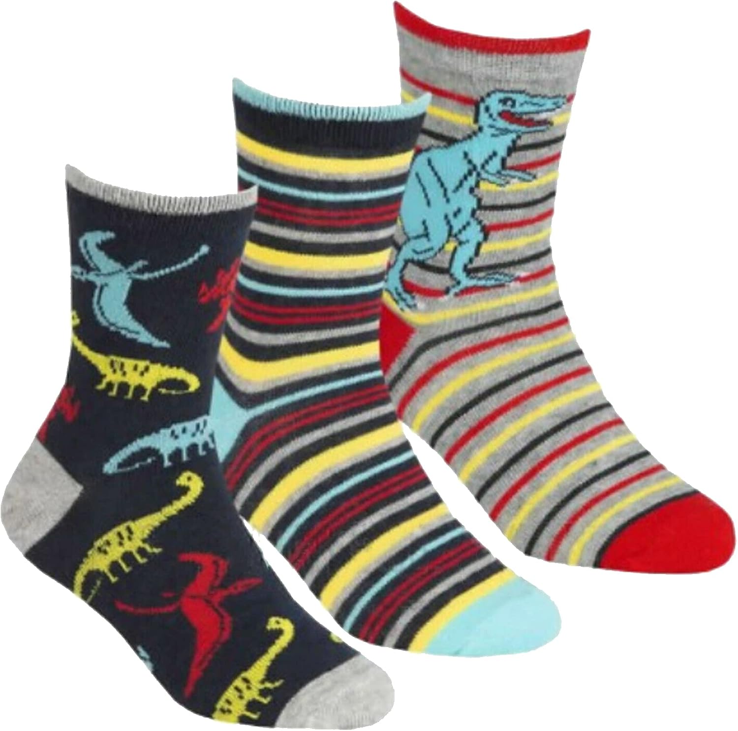 Boys 3 Pack Fancy Assorted Dinosaur Design Short SocksAssorted Socks 3 Pairs912