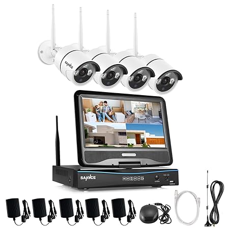 SANNCE 4CH 720P Funk HD WLAN Überwachungsset Kamera IP Kamera Videoüberwachung NVR Recorder Nachtsicht Fernzugriff Kabellose 