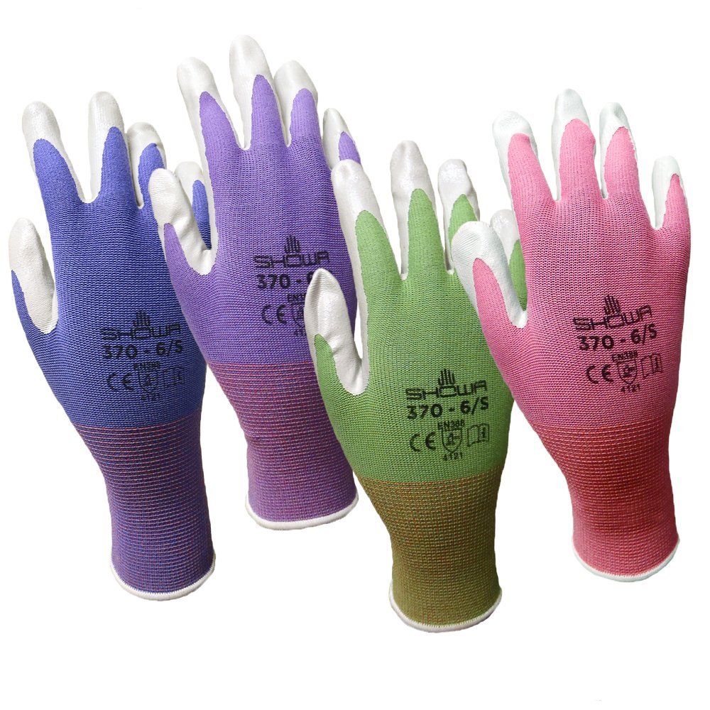 6 Pack Showa Atlas NT370 Atlas Nitrile Garden Gloves Medium (Assorted