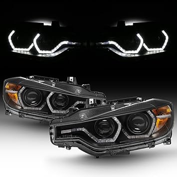 Amazon Com For Bmw F30 3 Series 4 Doors Sedan Black Bezel Factory Halogen Type Dual U Halo Ring Led Projector Headlights Automotive