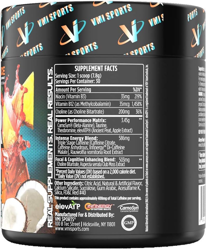 VMI Sports K-XR Pre-Workout Supplement for Intense Energy, Miami Vice, Muscle Builder for Extreme Pumps, Enhanced Focus, Creatine Free, Endurance, Strength and Power Pre-Workout Powder: Health & Personal Care