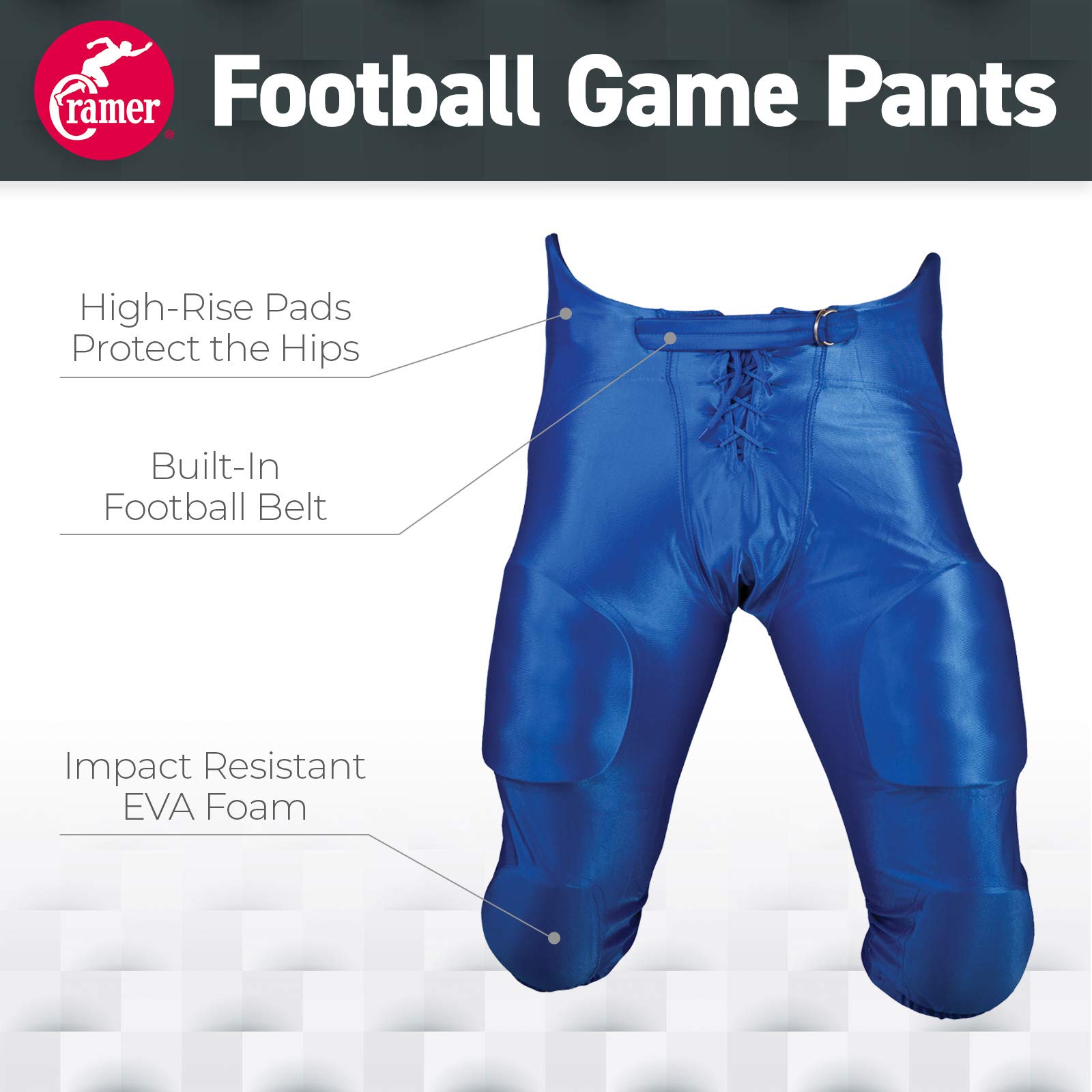 Cramer Football Game Pants, 7 Pads with Hip, Tailbone, Thigh, and Knee