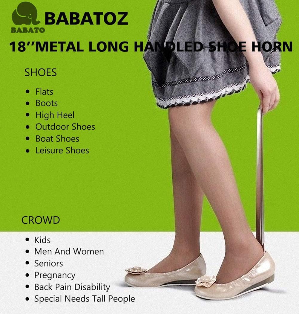 Babatoz Long Metal Shoe Horn -18 Inches Long Handled Stainless Steel Shoehorn: Shoes