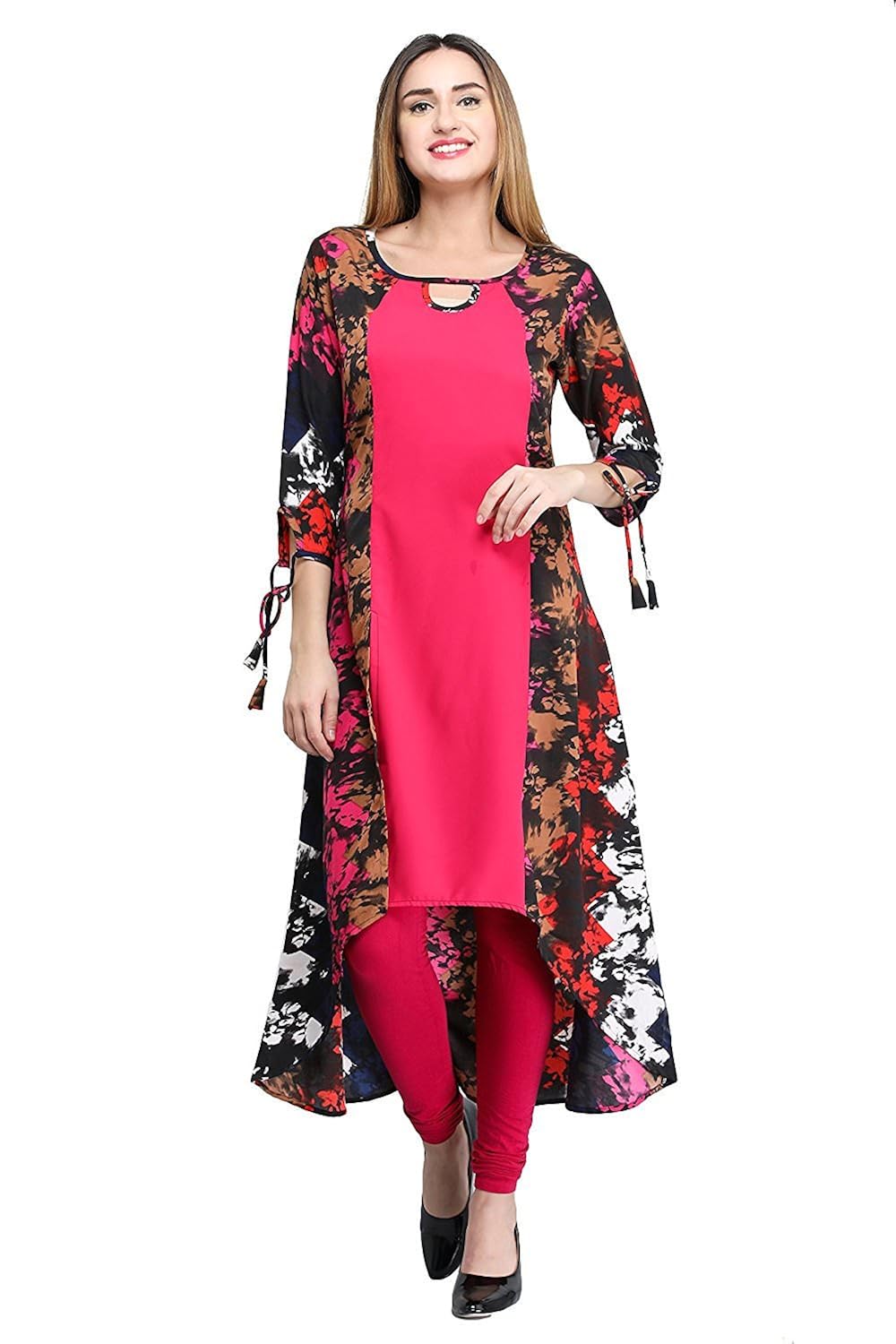 the bebo pink 3/4 sleeve crepe straight elegant kurti