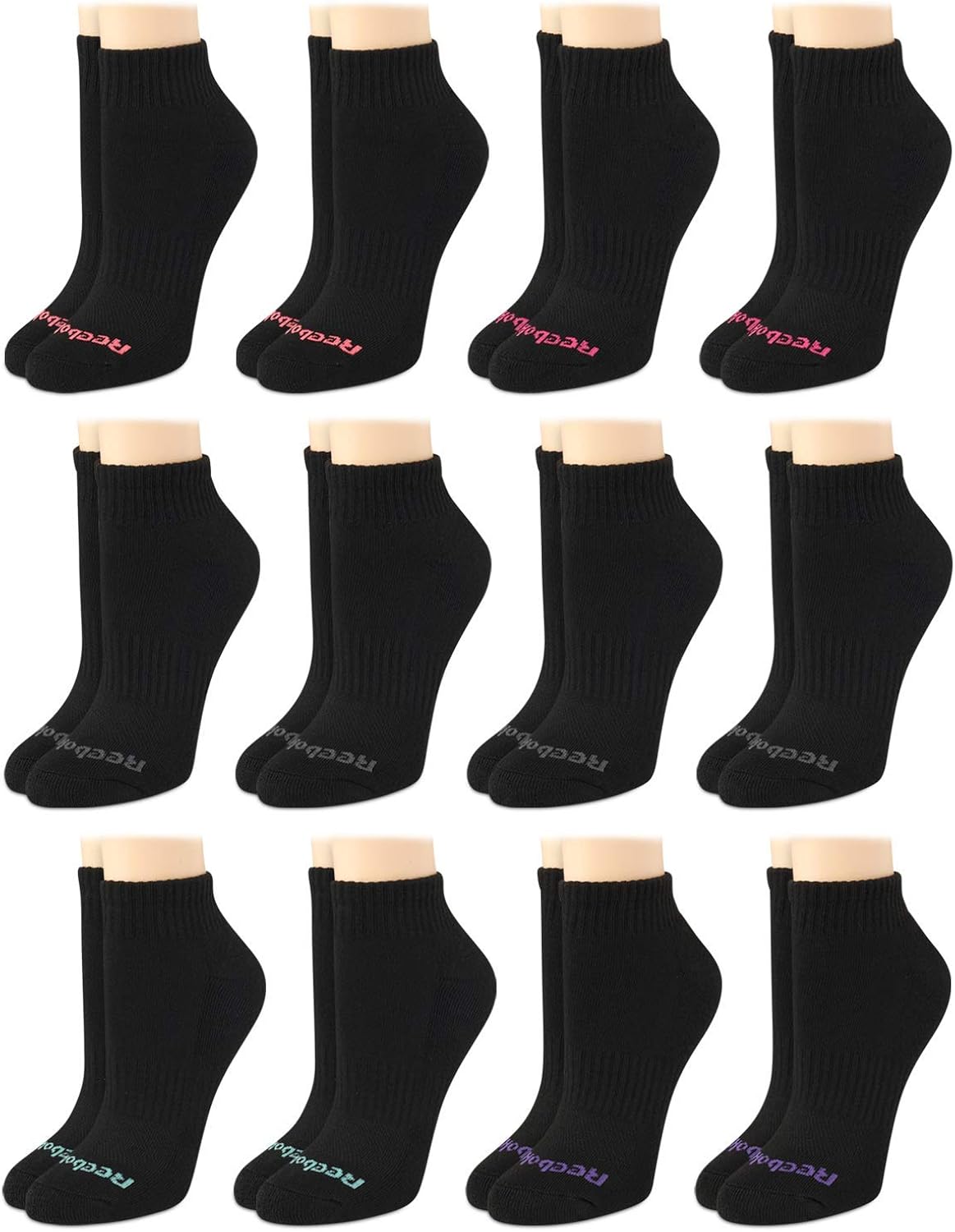 Reebok Women's Socks 12 Pack Athletic Quarter Crew Socks, Size Shoe