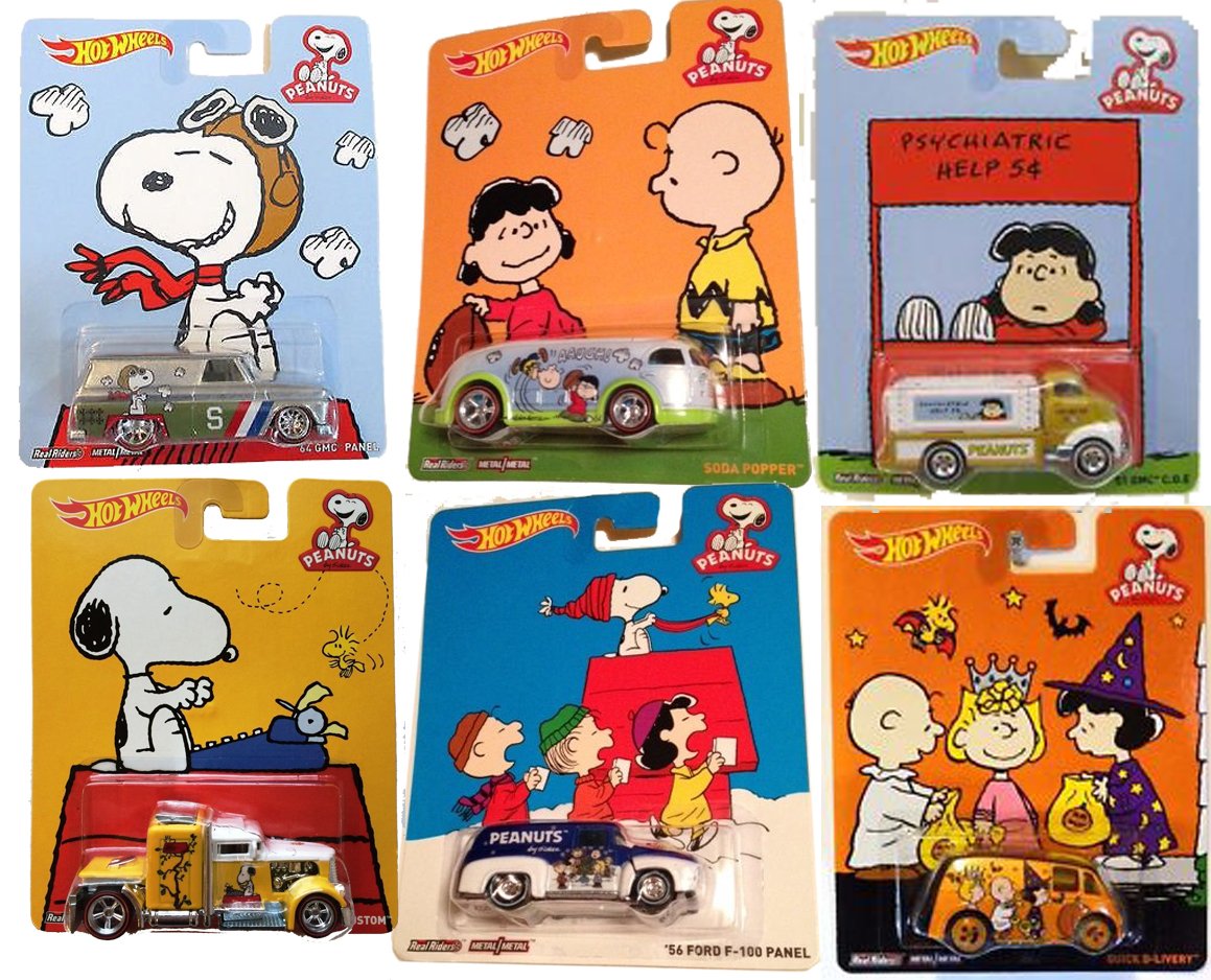2015 Hot Wheels Pop Culture Peanuts Snoopy Charlie Brown Lucy 6car set