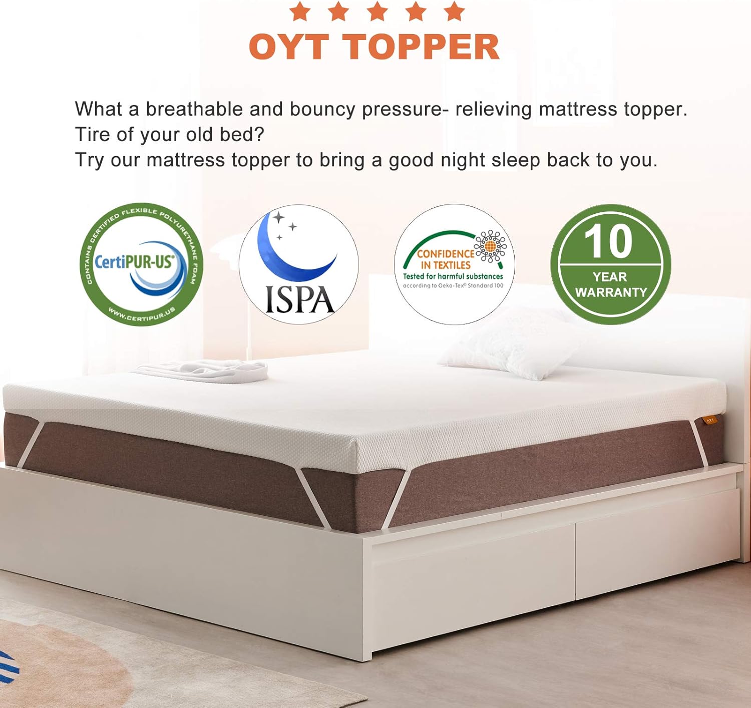 OYT Full Size Mattress Topper,3 Inch Gel Memory Foam Mattress Topper for Cooling Sleep & Pressure Relieving,Mattress Pad in a Box with with Removable & Washable Cover, CertiPUR-US Certified: Kitchen & Dining