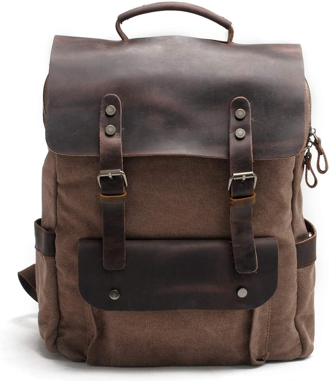New Women's Vintage Canvas Leather Backpack for Outdoor Vintage Satchel Travel Bag Travel (15 inches) Travel Bag (Pink)