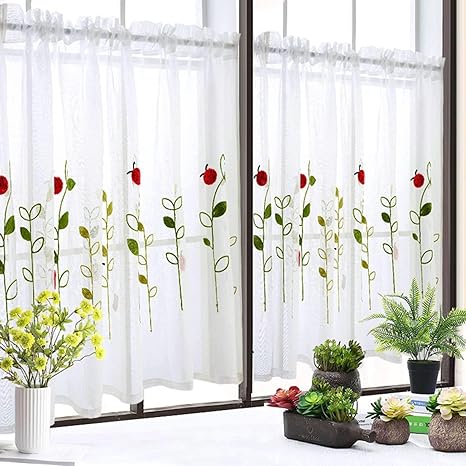 Amazon カーテン 刺繍 停電 ショート カーテン グロメット カーテン 用 小さい 窓 キッチン 出窓 150 150cm 59 59inch B 1パネル カーテン オンライン通販