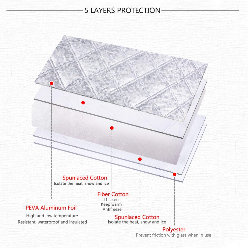 HIGHCOOLER Car Windshield Snow Cover, Windshield Snow Ice Cover with 5 Layers Protection Extra Large Magnetic Windshield Cover Fits Most of Car