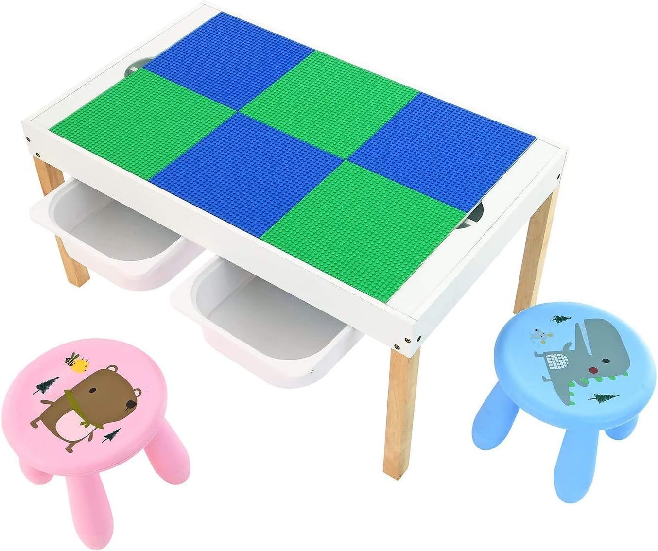 Greenfields 5 In 1 Wooden Multi-Purpose Activity Play Table And Two Stools Set