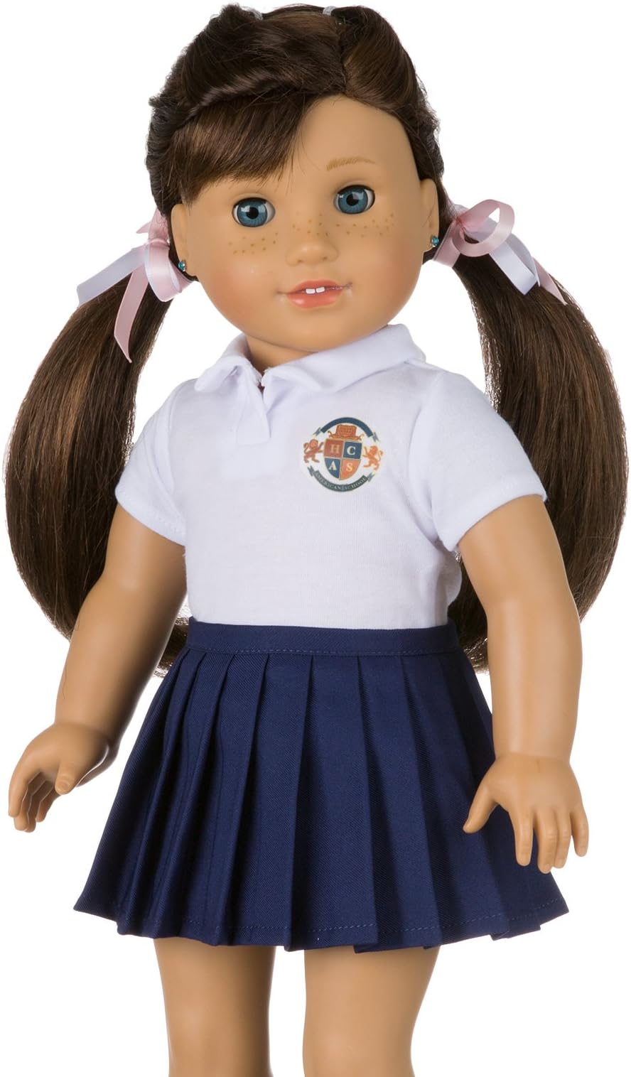 MY GENIUS DOLLS Customizable School Uniform for American Girl Doll | Your Own School Logo | DIY Accessories and Clothes | Fits All 18 inch Dolls Like Our Generation, My Life,Packed (White)