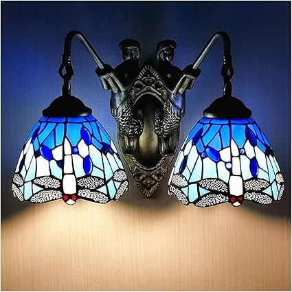 Tiffany Stil Doppelkopf Wandleuchte, Vintage Meerjungfrau Wandlampe