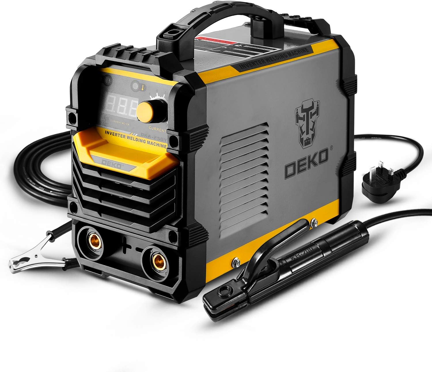 DEKOPRO 220V MMA Welder, 250A ARC Welder Machine Electrode Holder,Work Clamp, Input Power Adapter Cable (250A)