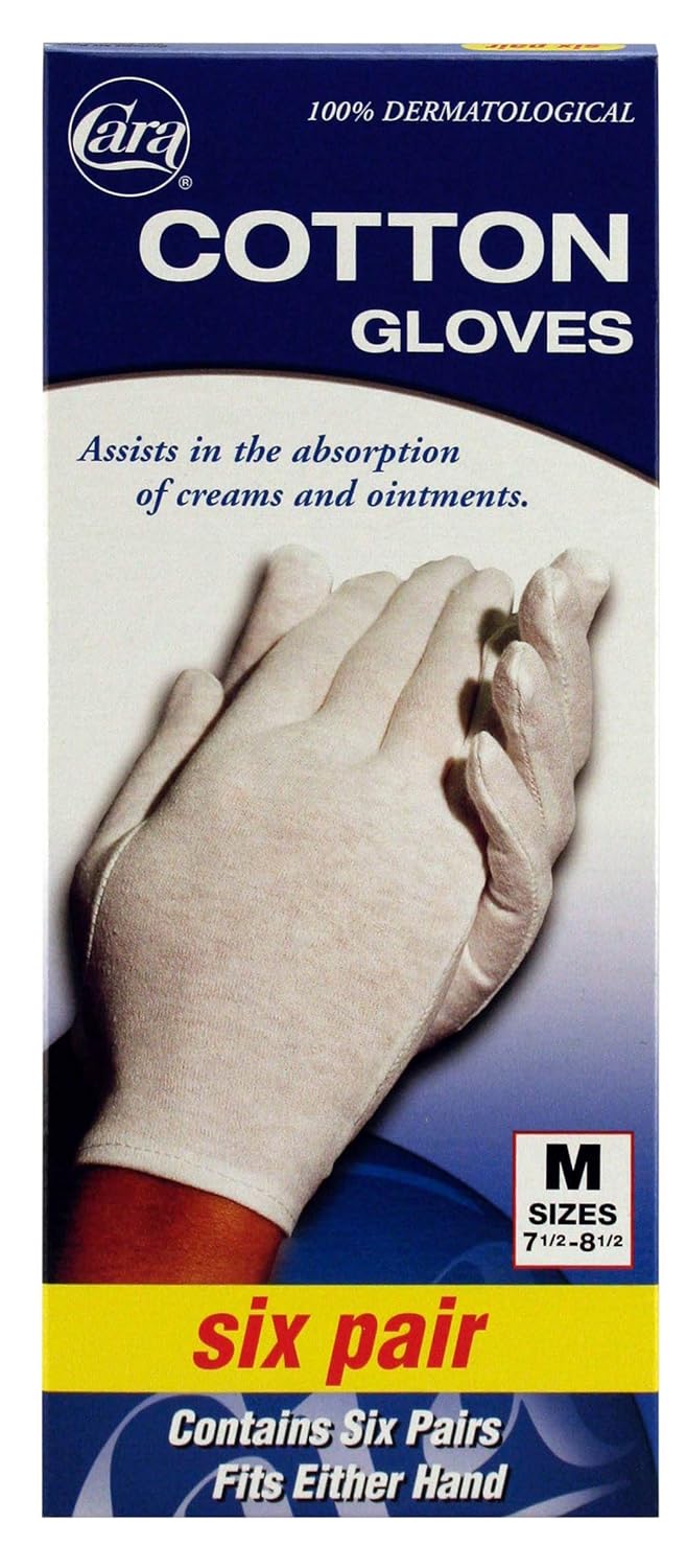 CARA Moisturizing Eczema Cotton Gloves, Medium, 6 Pair: Beauty