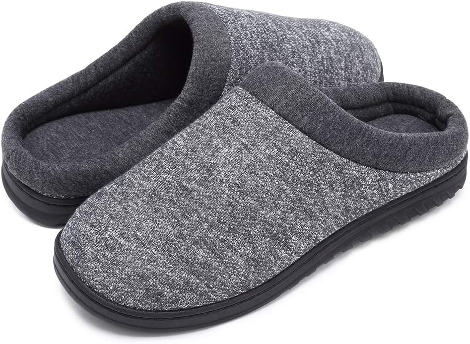 Coolloog Men's Breathable Memory Foam Slippers with Cozy Plush Non Slip Rubber Sole House Slippers Clogs Winter Warm Knitted Cotton Shoes