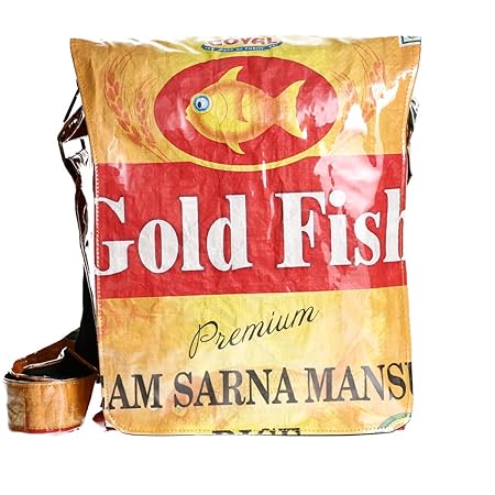 Shakti Milan Messenger Gold Fish big Goldfisch Upcycled Tasche recycled Reissack Laptop Notebook Tablet Schulter Schul Büro U
