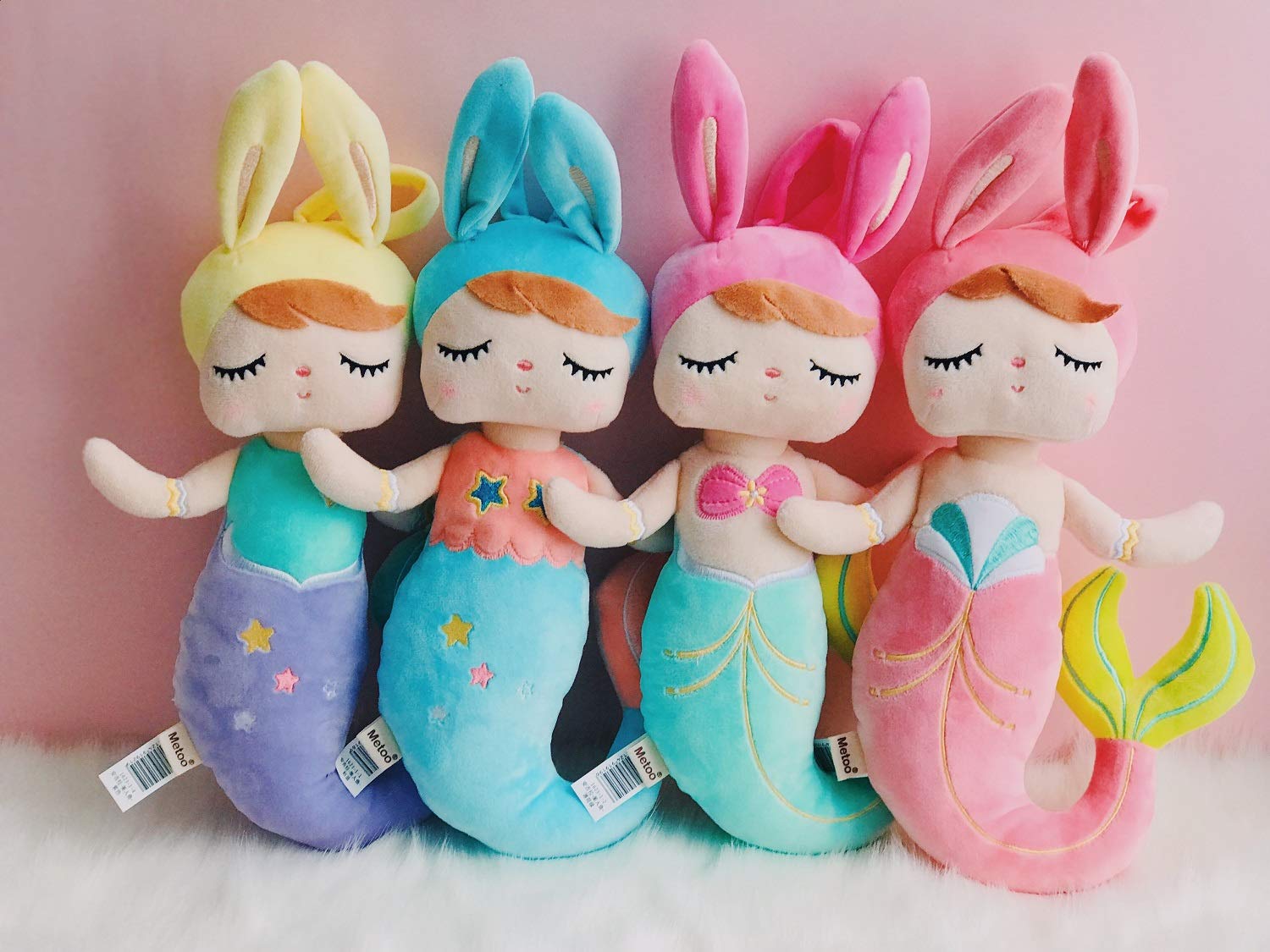 SANDAO MeToo Plush Toys Mermaid Stuffed Animal Toys Angela Plush Rabbit Stuffed Gift Dolls for Kids Children 15 Inch (2 Pack Blue+Purple)