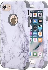 Ankoe iPhone 7 Case, iPhone 8 Case, White Marble Stone Pattern Shockproof Full Body Protective Cover Dual-Layer Slim Soft Flexible Silicone and Hard PC for Apple iPhone 7/8 (Gray)