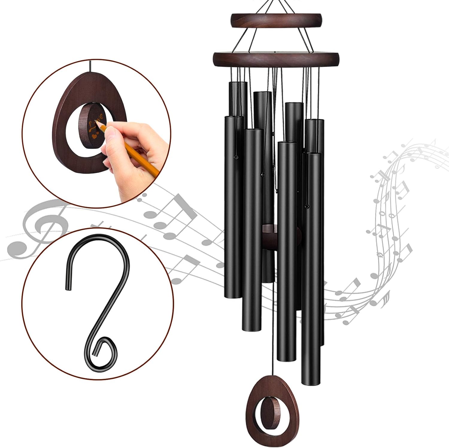 Homemaxs Wind Chimes for Outside Large Deep Tone, 38 Inch Large Memorial Wind Chimes with 8 Tubes & Rotatable DIY Pendants, Best Gift Wind Chimes for Outside Garden Patio Decor（Black） : Garden & Outdoor