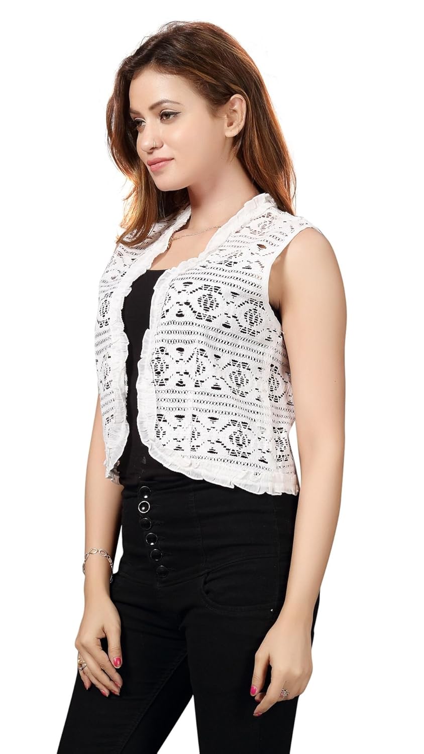 bfly women's netted stylish short shrug (white)