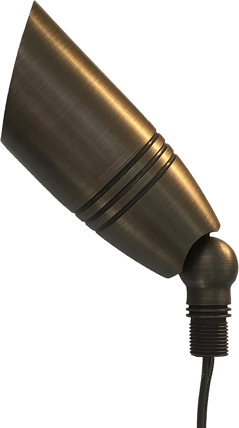 GKOLED UL Listed Solid Brass Landscape Spotlight, Low Voltage Outdoor Directional Uplight, with 5W MR16 LED Bulb & Large Rugged Slot Spike, 12V AC/DC Garden Patio Spot Up Light - - 