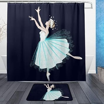 Amazon Com Colourlife Shower Curtain And Rug Set Ballerina