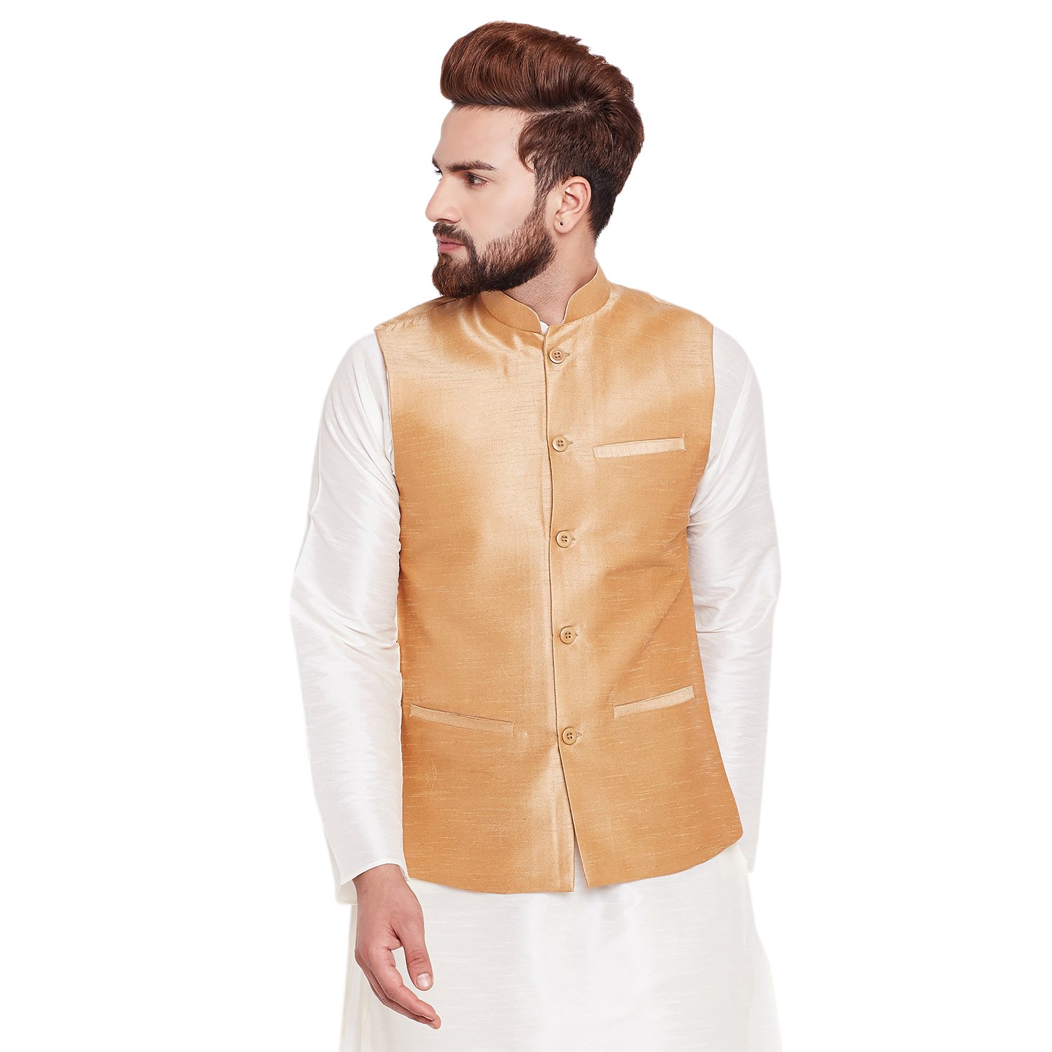 sojanya (since 1958) mens gold dupion silk designer only nehru jacket